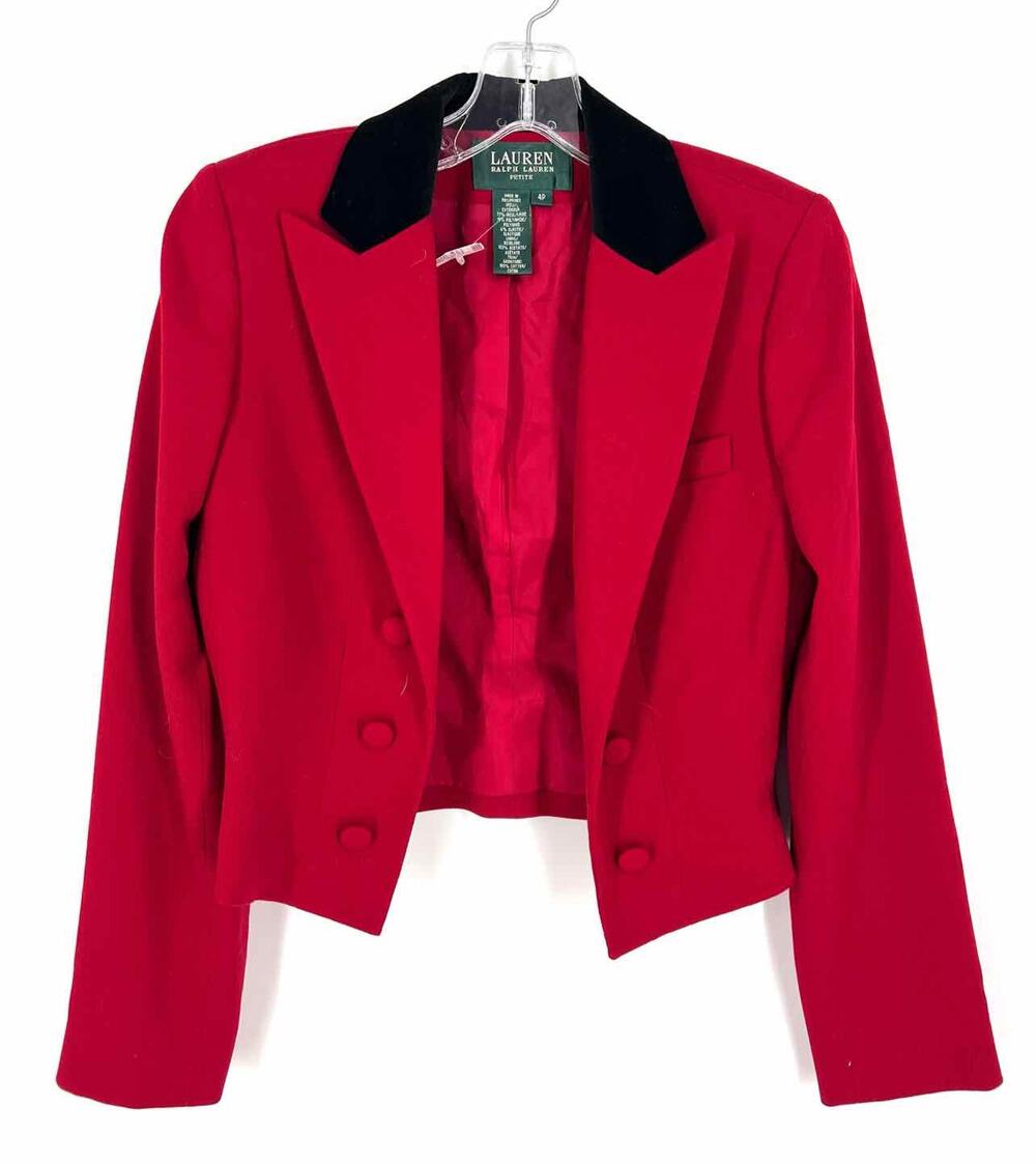Lauren Ralph Lauren Size 4 Red/Black Trim Wool Blend Designer Blazer